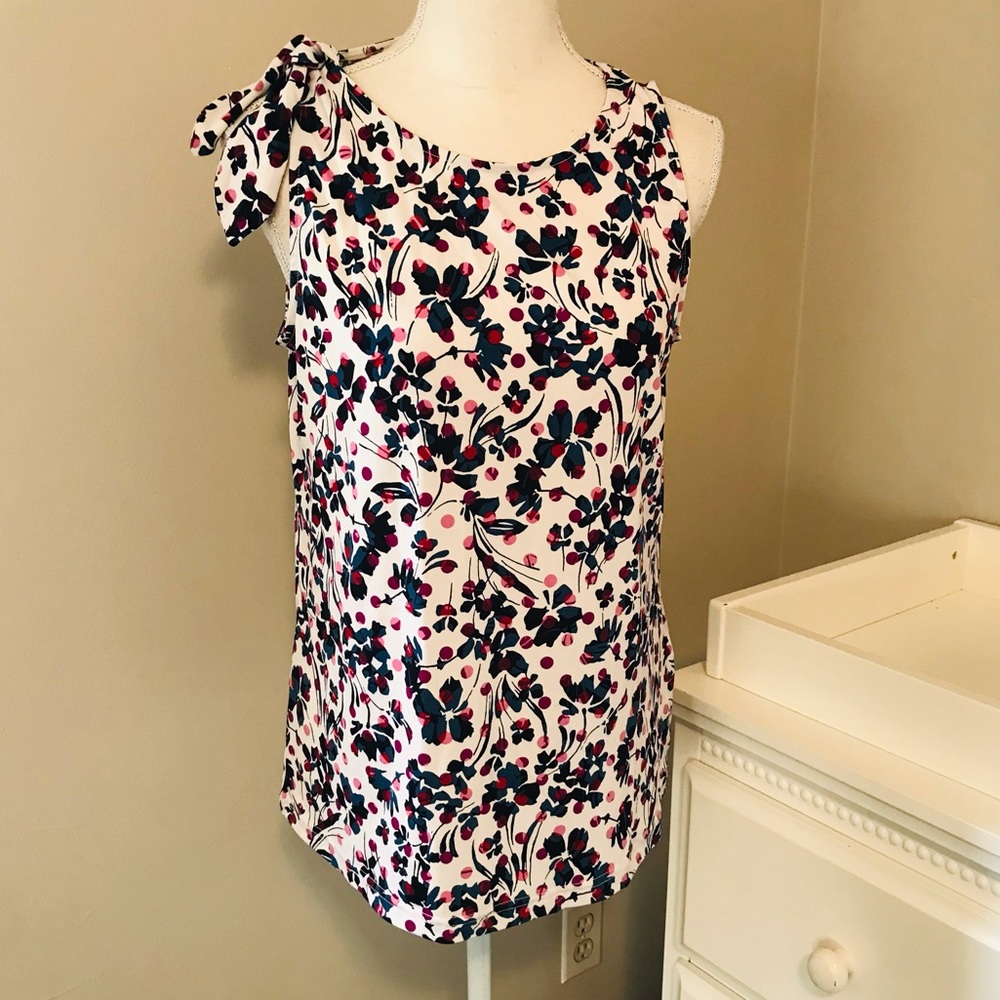 Banana Republic Floral Print Blouse - White and Navy